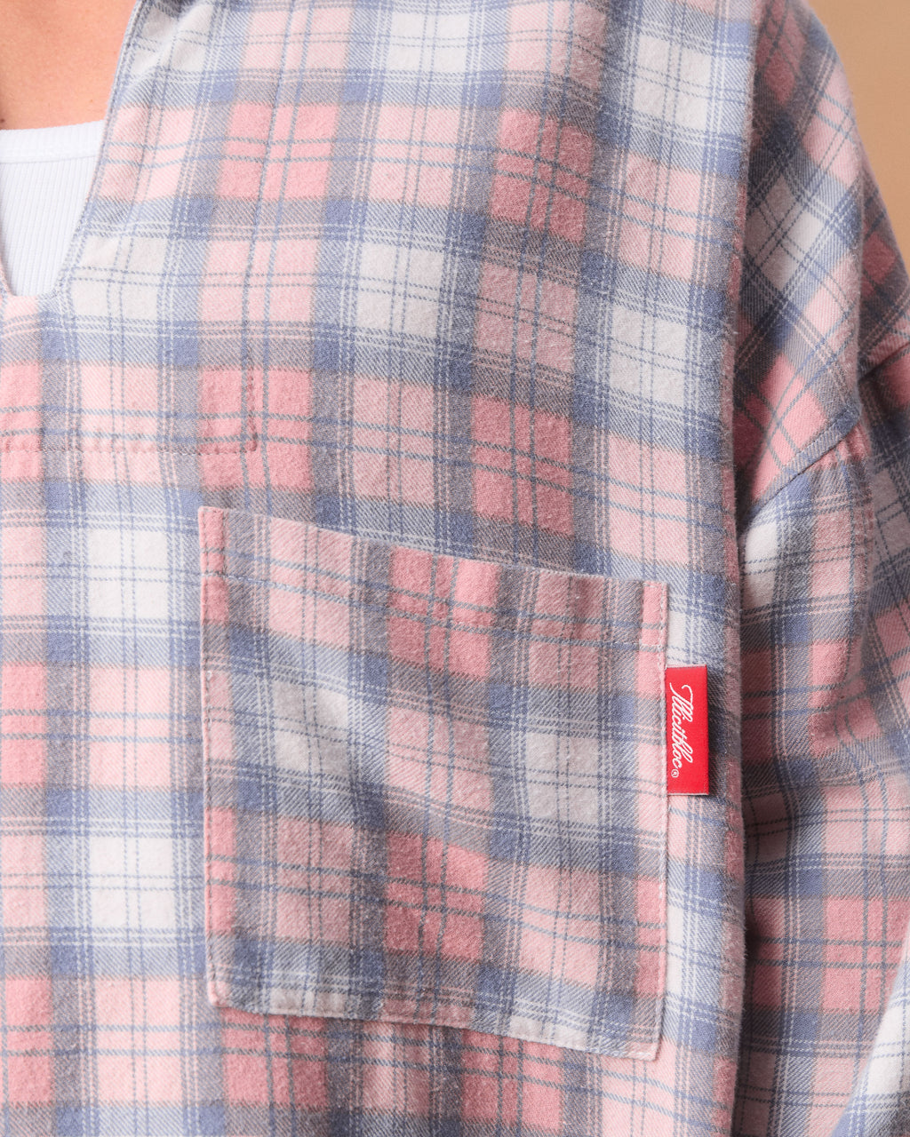 PLAID PULLOVER SHIRT - DUSTY RED