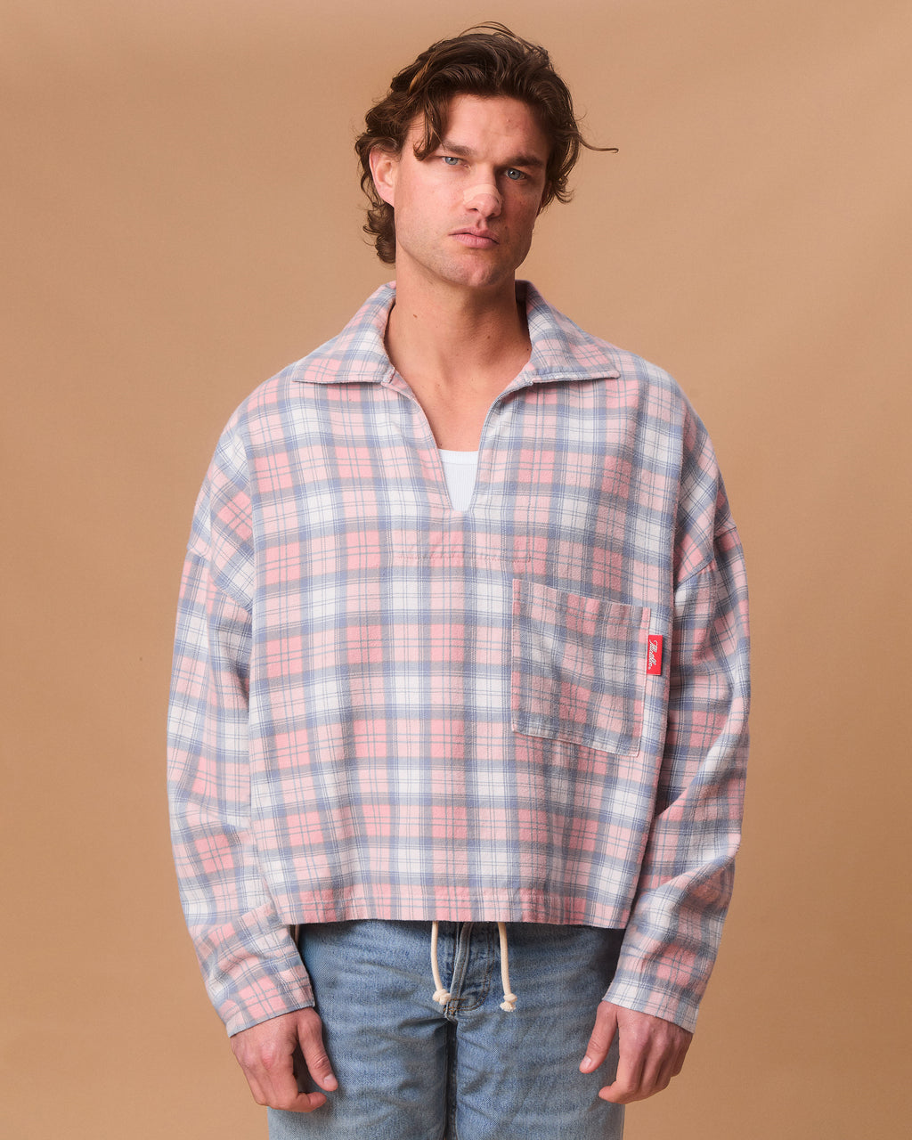 PLAID PULLOVER SHIRT - DUSTY RED