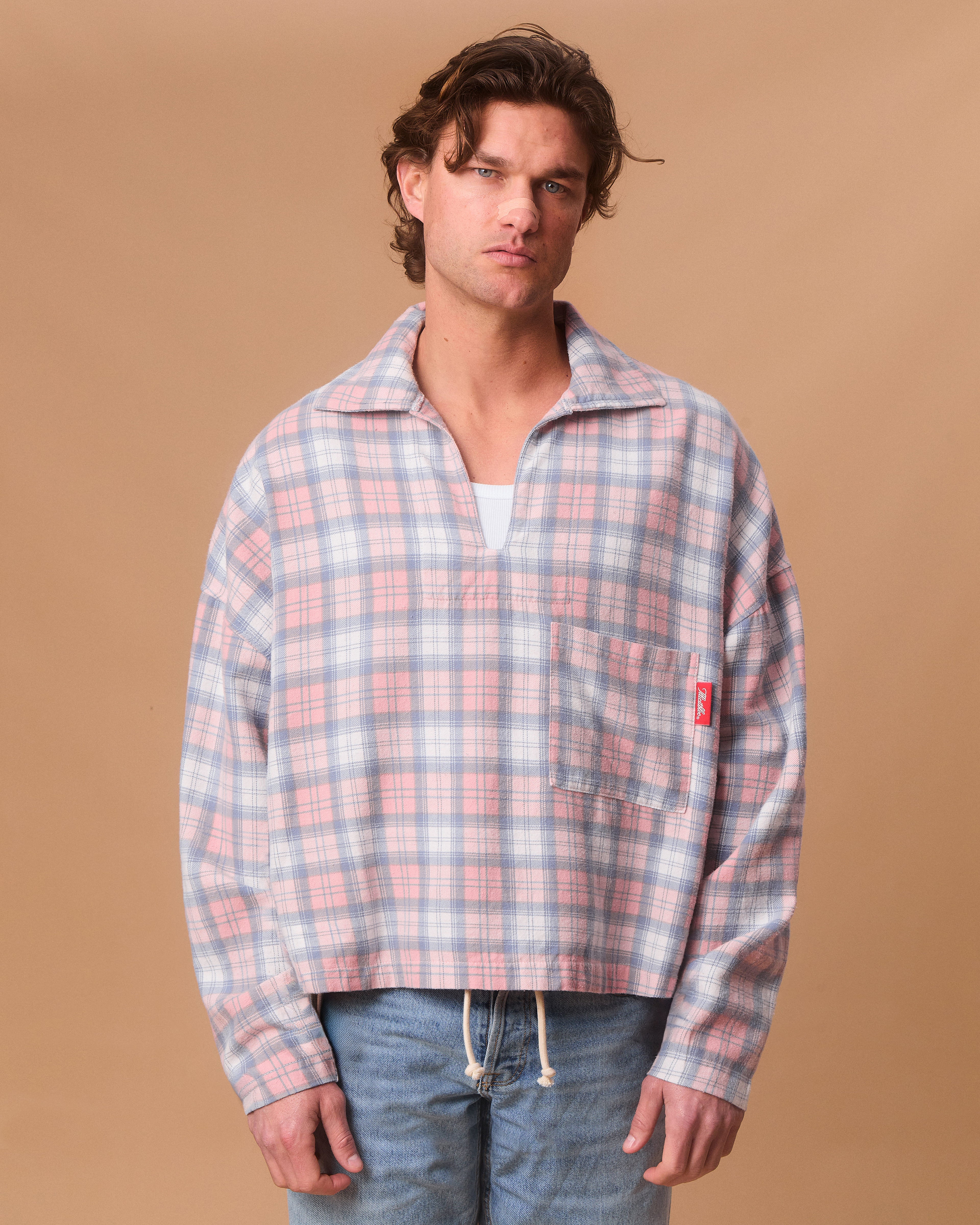 PLAID PULLOVER SHIRT - DUSTY RED
