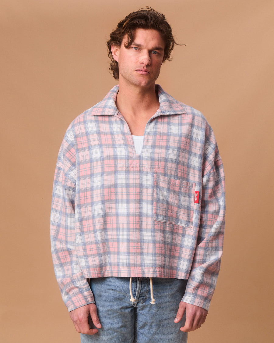 PLAID PULLOVER SHIRT - DUSTY RED