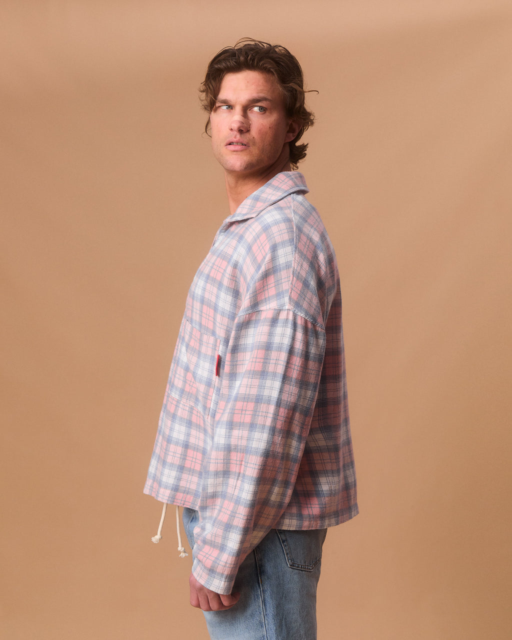 PLAID PULLOVER SHIRT - DUSTY RED