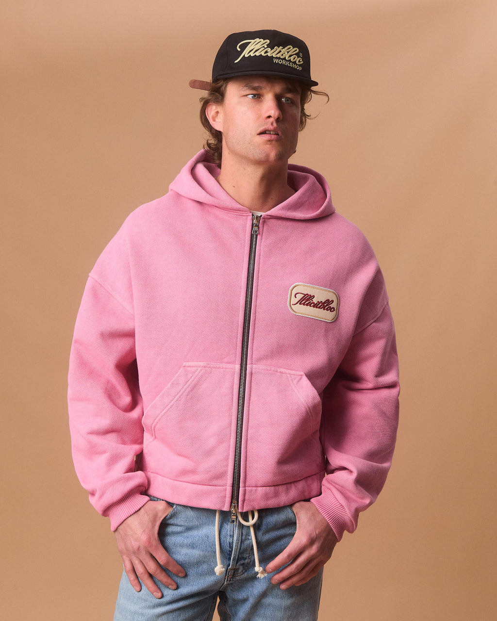 PATCHWORK TITANWEAVE™ ZIP HOODIE - WASHED PINK