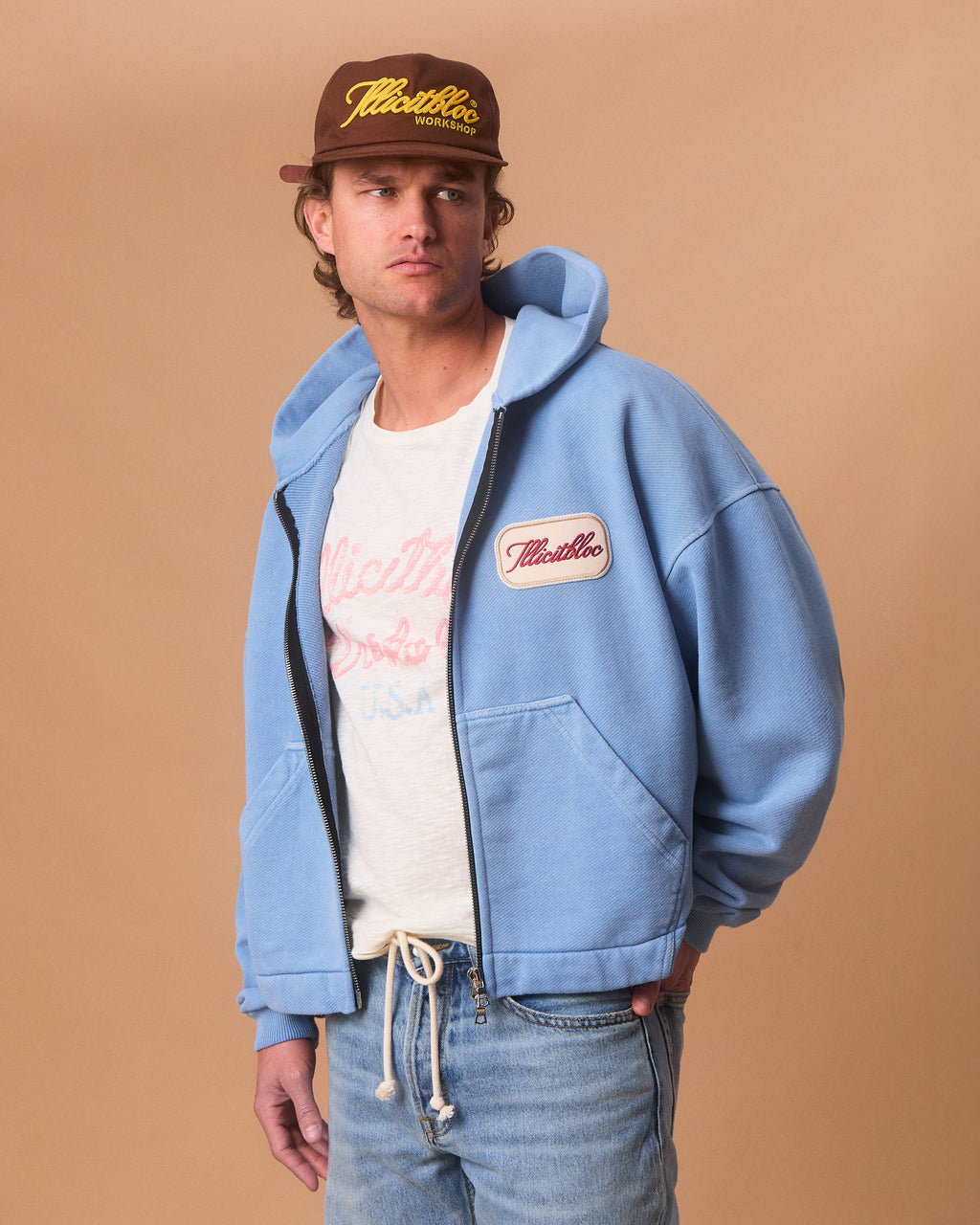 PATCHWORK TITANWEAVE™ ZIP HOODIE - POWDER BLUE