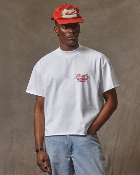DRIVER MERCH RAW HEM T-SHIRT - WHITE