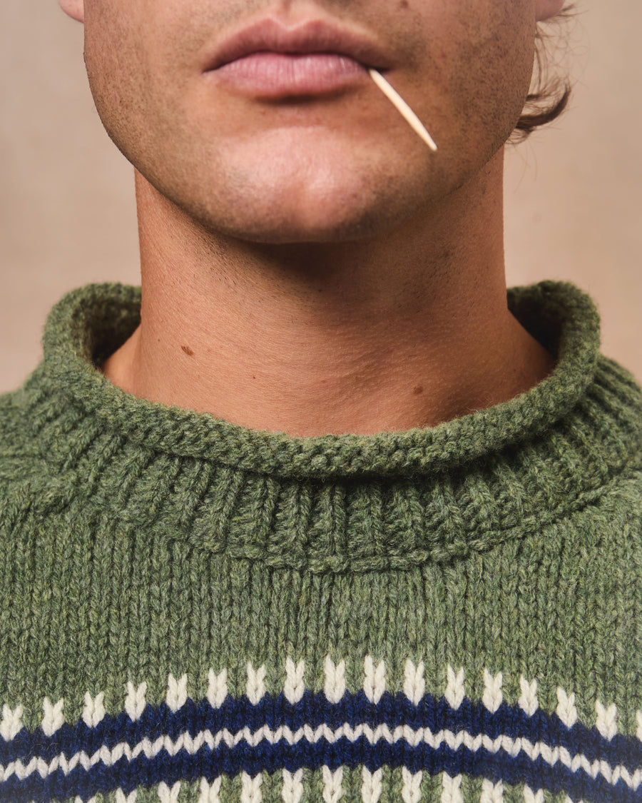 STRIPE ROLLNECK PULLOVER - YUCCA PALM & NAVY