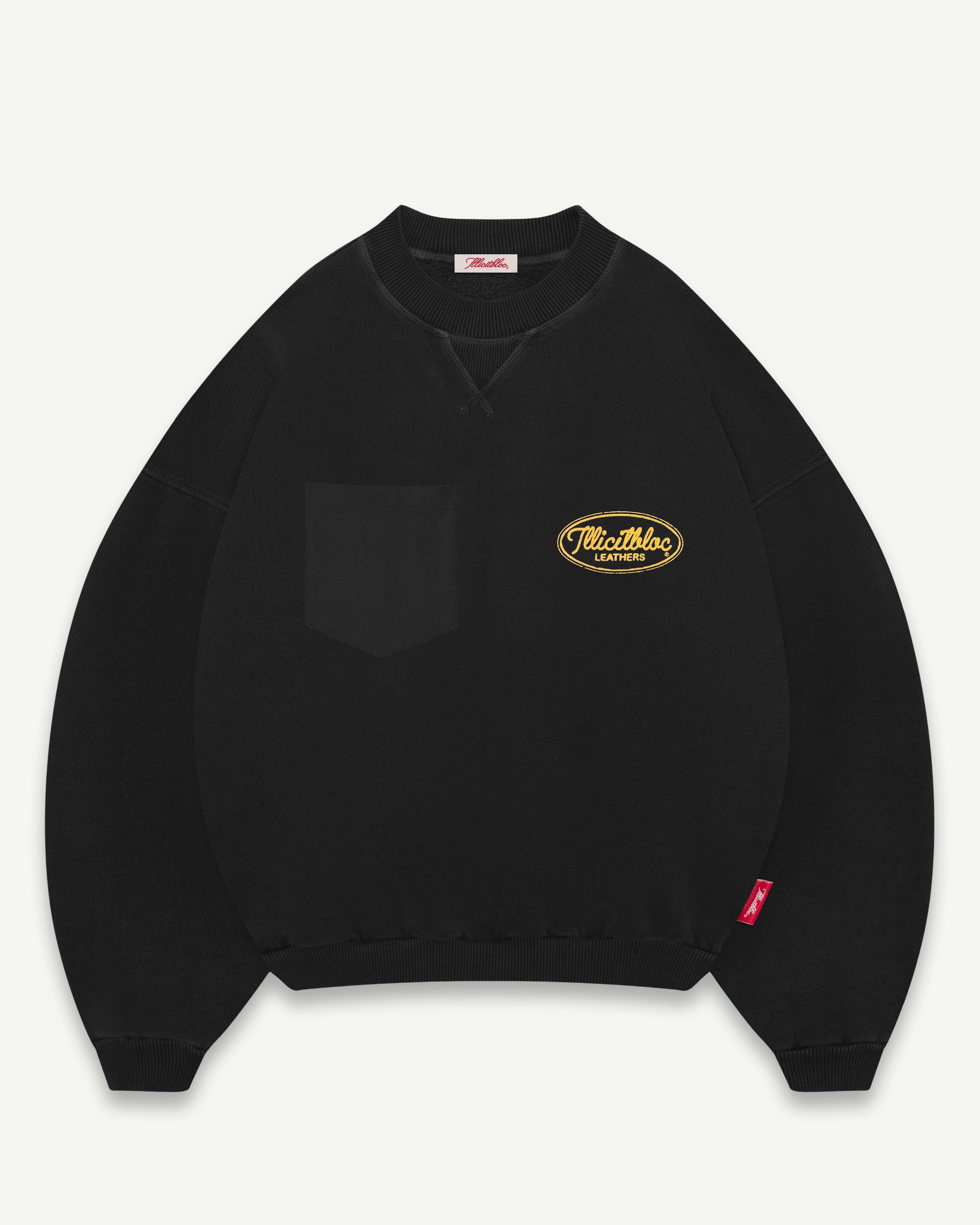 【BLACK】Super faded sweatshirt LEATHERS IRONWEAVE™ FADED POCKET SWEATSHIRT - BLACK – Illicitbloc