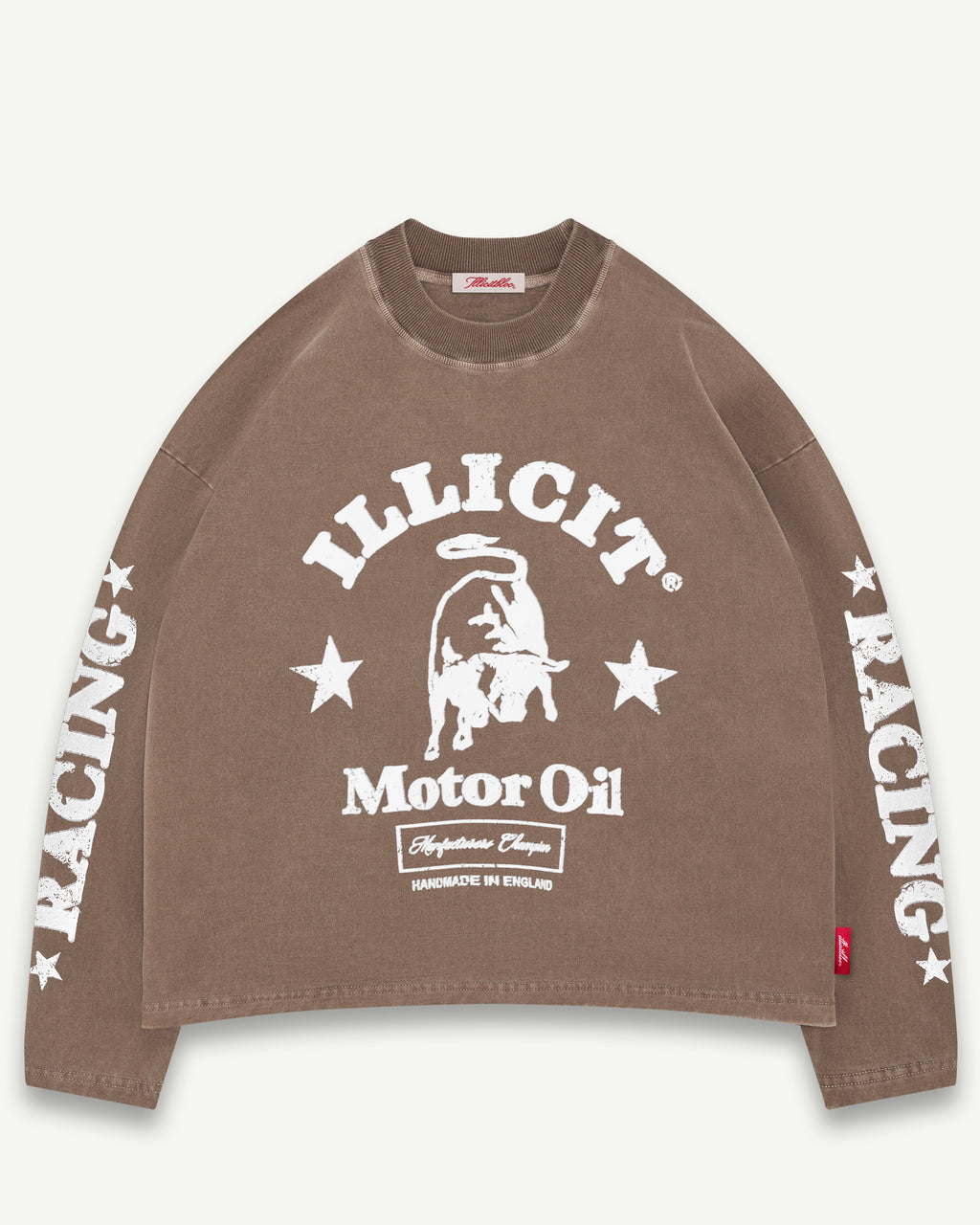 MOTOR OIL LONG SLEEVE T-SHIRT - WASHED BROWN