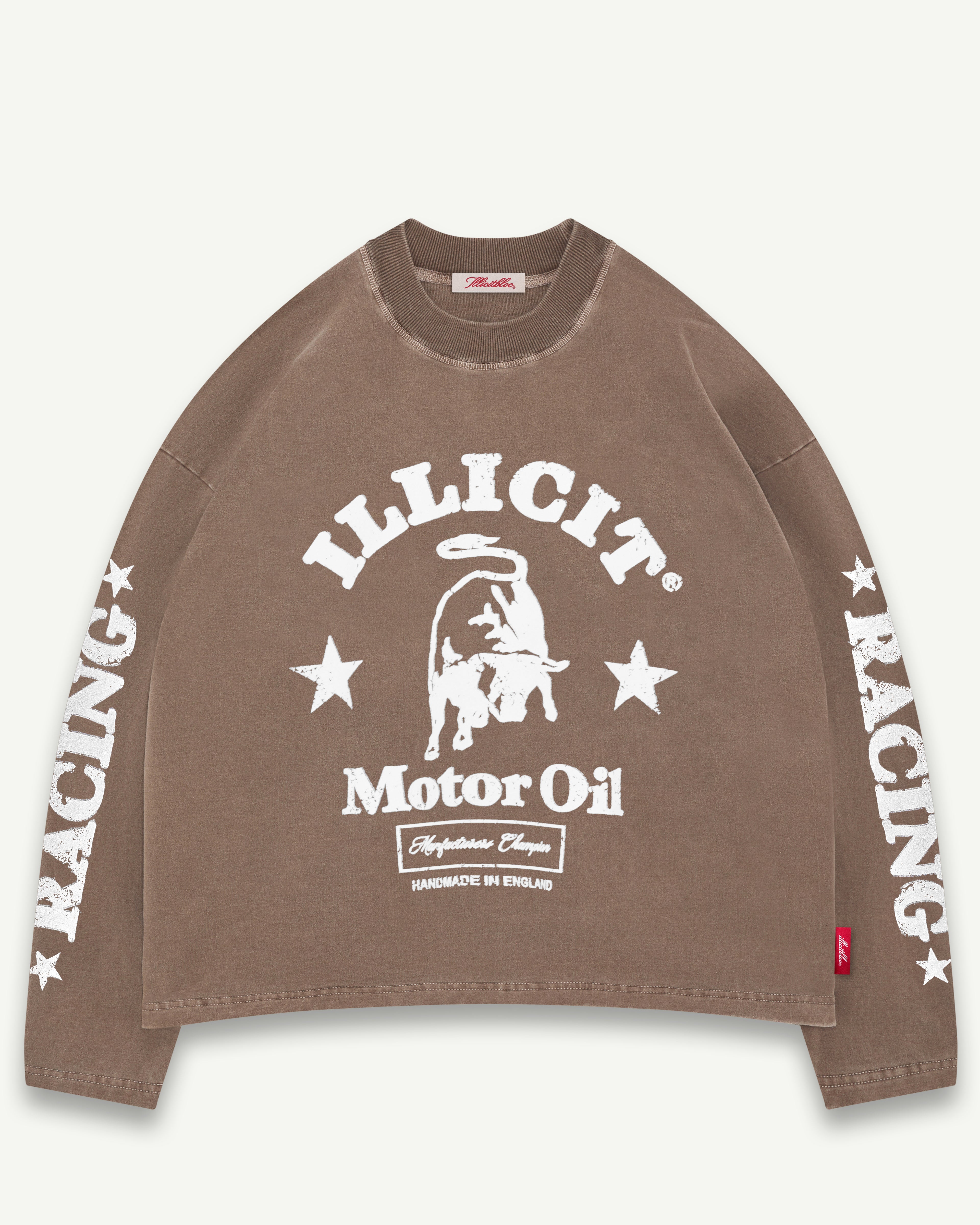MOTOR OIL LONG SLEEVE T-SHIRT - WASHED BROWN