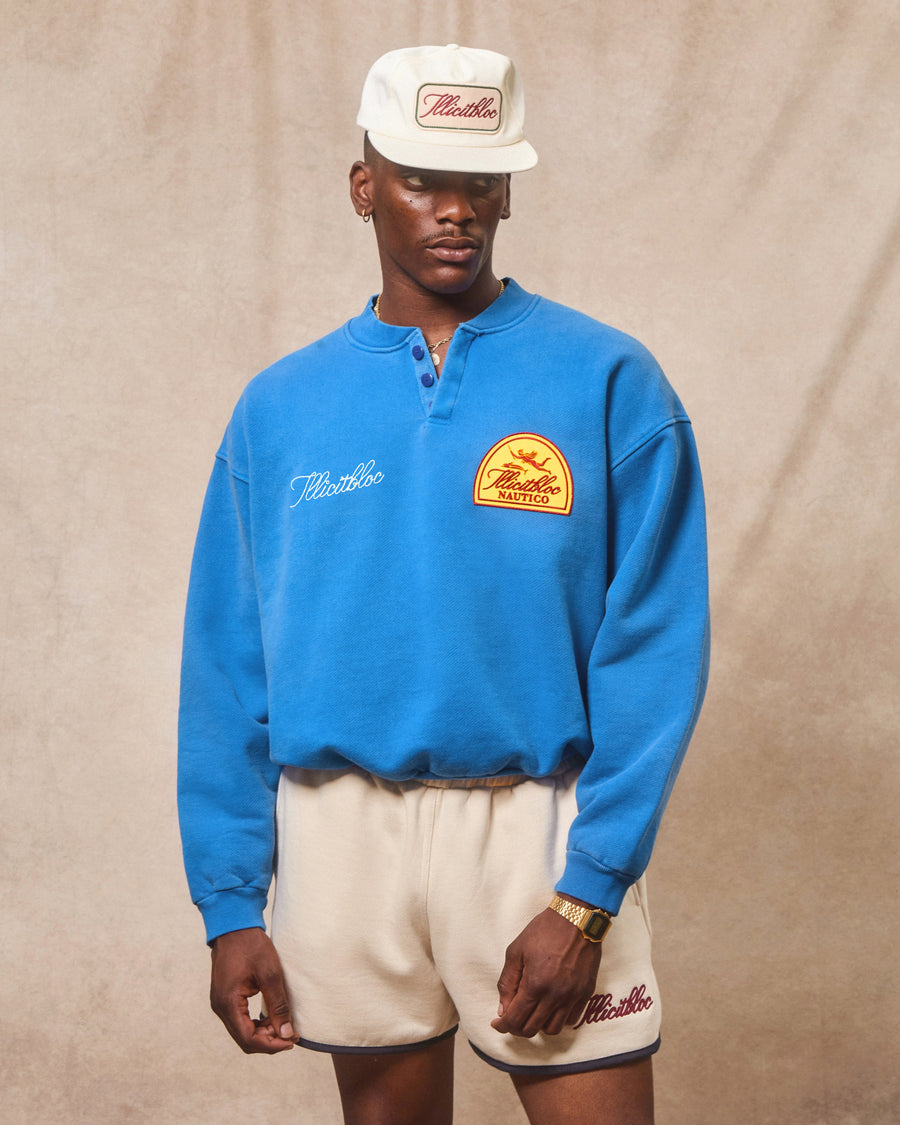 NAUTICO IRONWEAVE™ HENLEY CREWNECK - COBALT