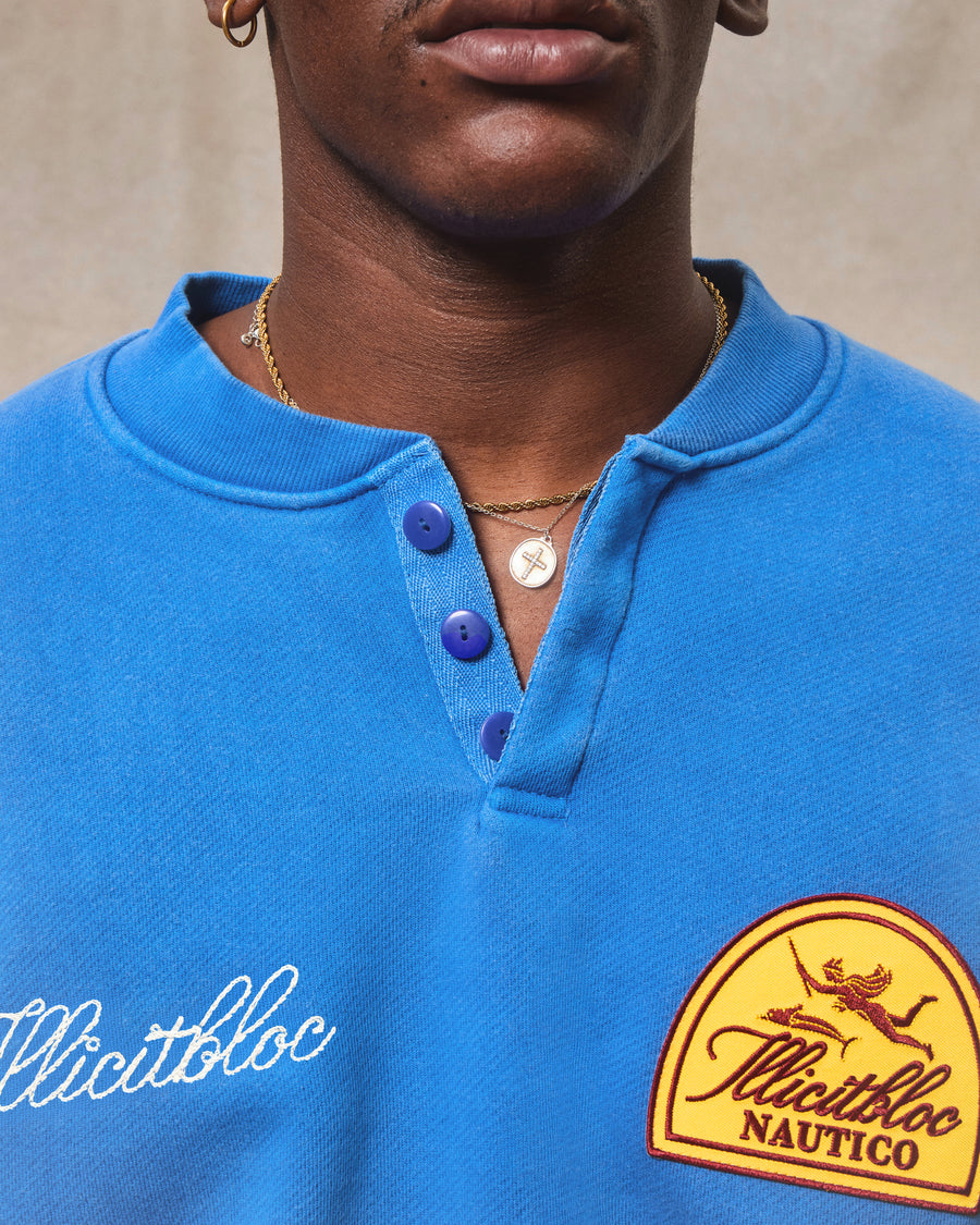 NAUTICO IRONWEAVE™ HENLEY CREWNECK - COBALT