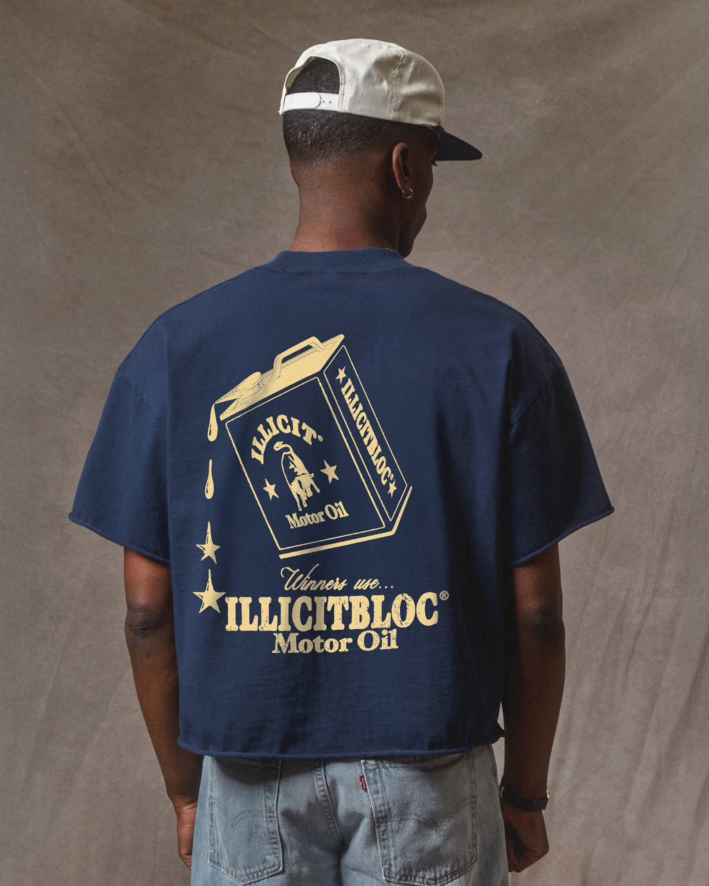 Oil Can Raw Hem T-shirt - Navy