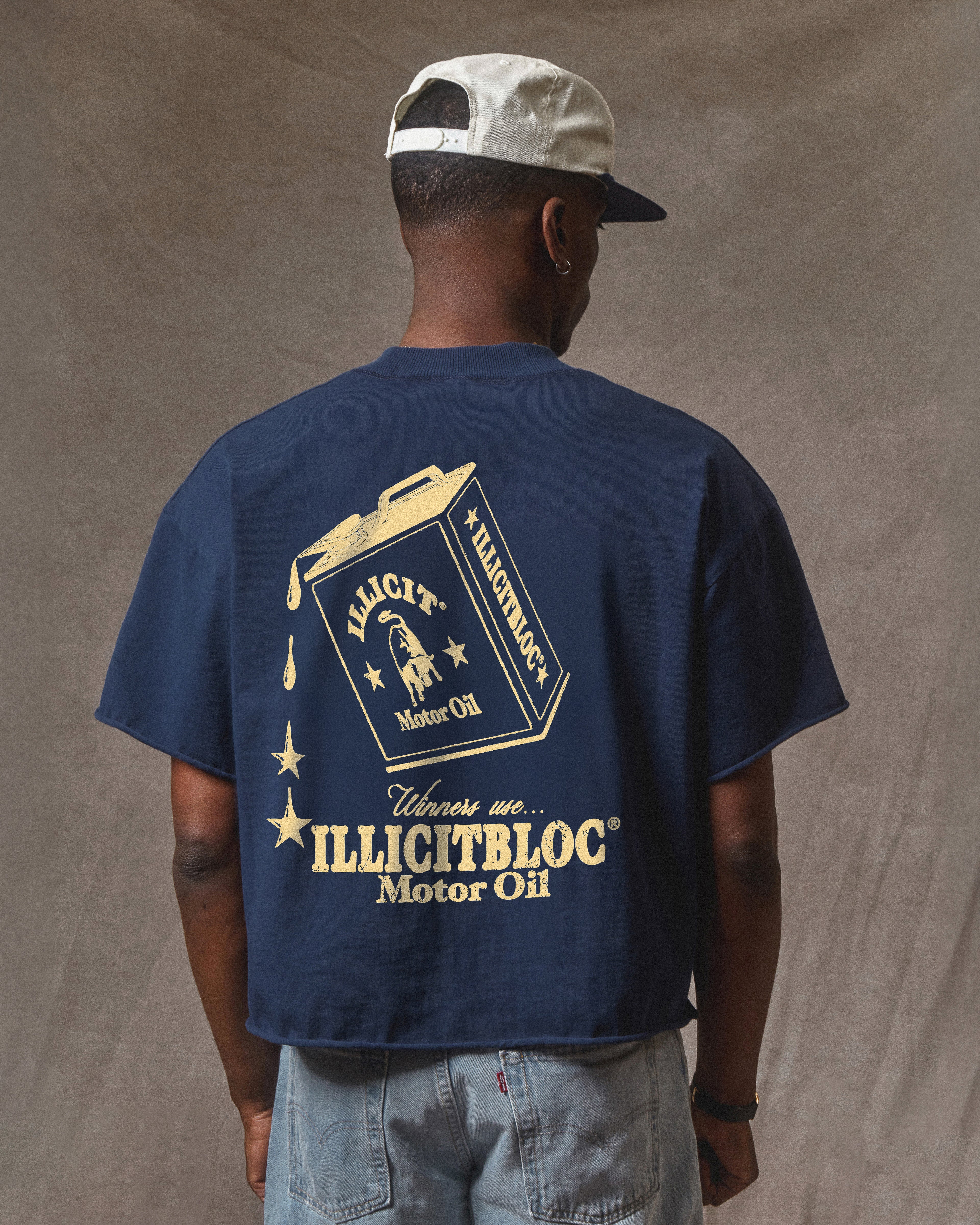 Oil Can Raw Hem T-shirt - Navy