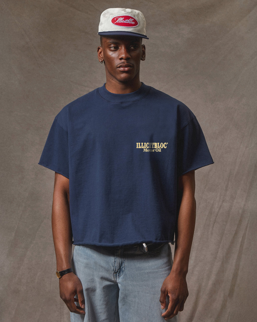Oil Can Raw Hem T-shirt - Navy
