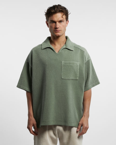 SHORT SLEEVE DRILL TOP - WASHED OLIVE