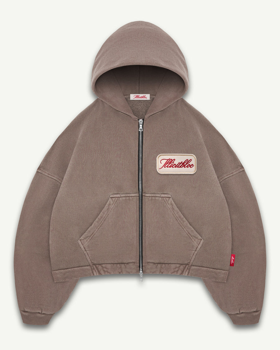 PATCHWORK ZIP HOODIE - WASHED BROWN