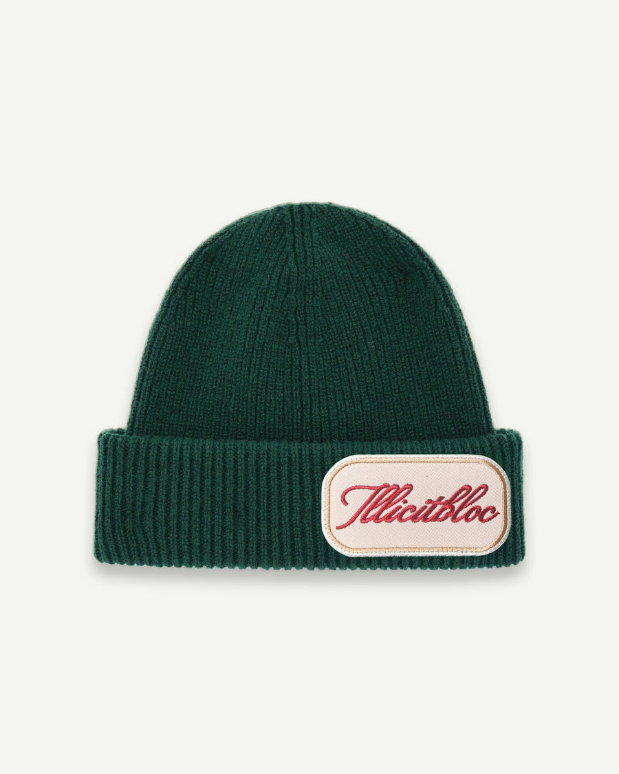 PATCHWORK LAMBSWOOL BEANIE - HUNTER GREEN