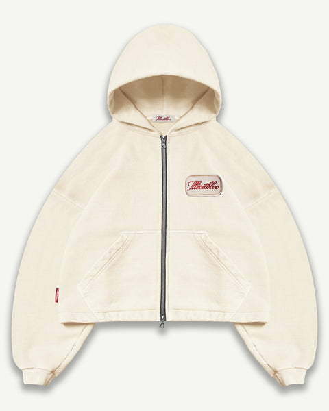 PATCHWORK ZIP HOODIE - ECRU