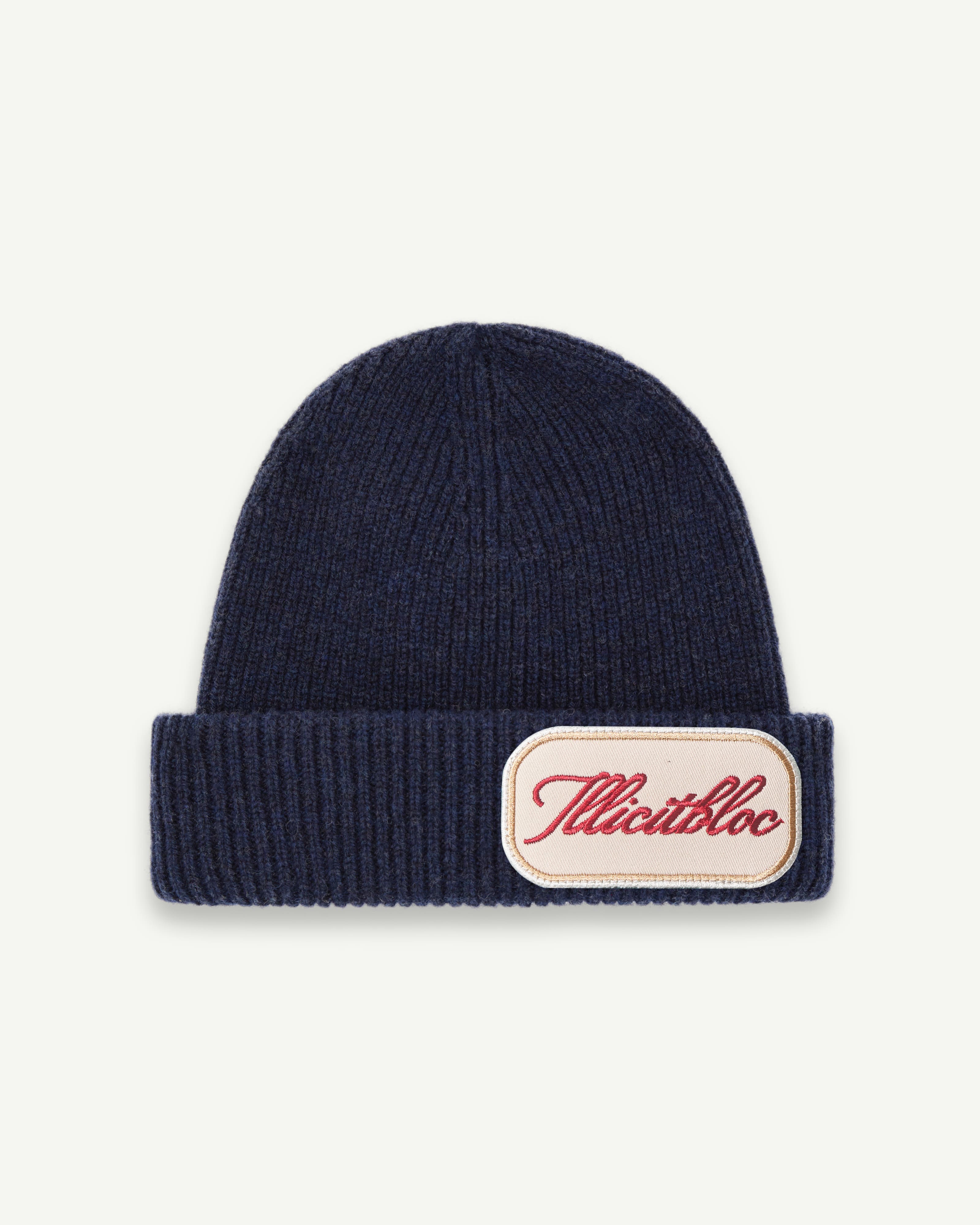 PATCHWORK LAMBSWOOL BEANIE - NAVY