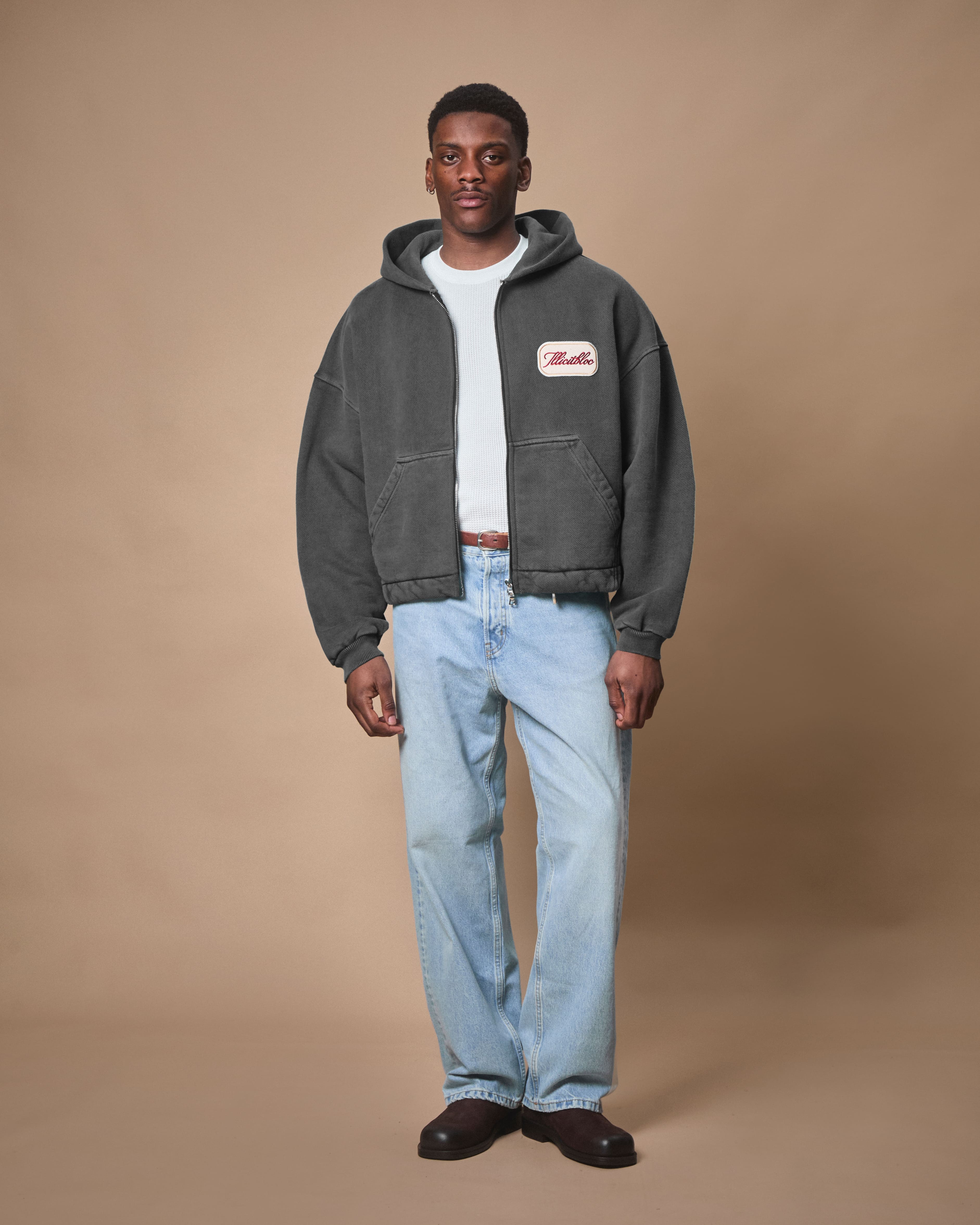 PATCHWORK TITANWEAVE™ ZIP HOODIE - WASHED BLACK