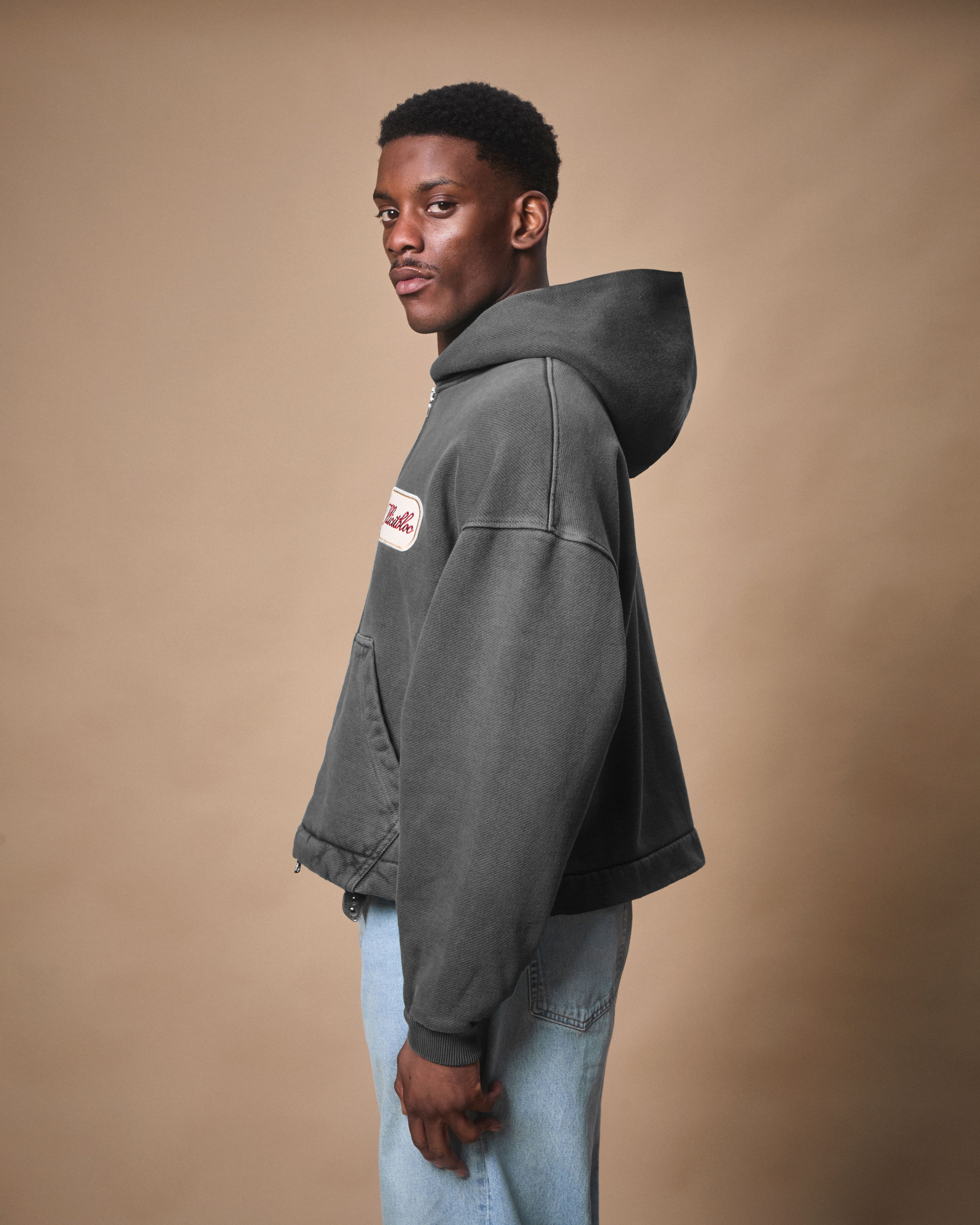 PATCHWORK TITANWEAVE™ ZIP HOODIE - WASHED BLACK