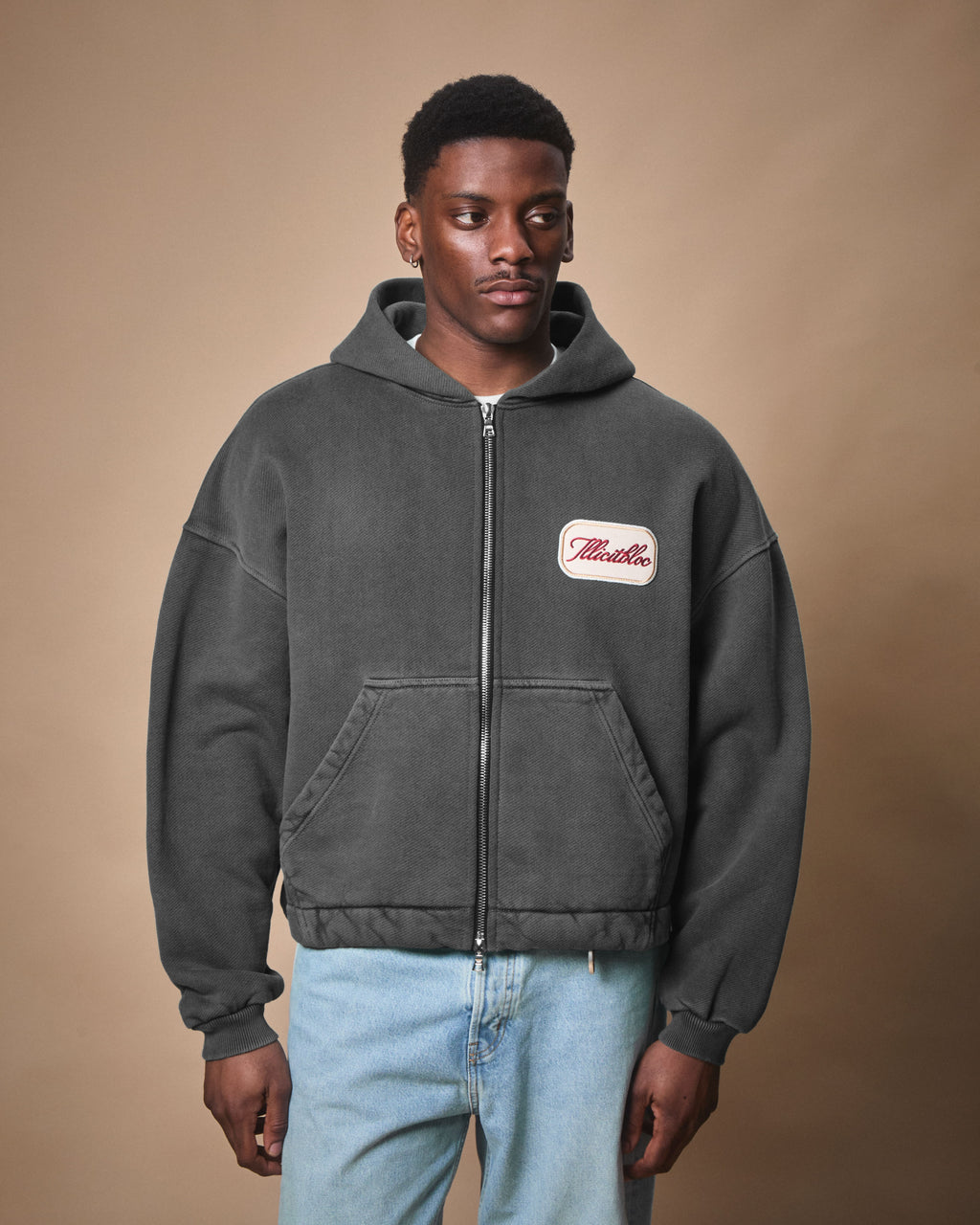 PATCHWORK TITANWEAVE™ ZIP HOODIE - WASHED BLACK