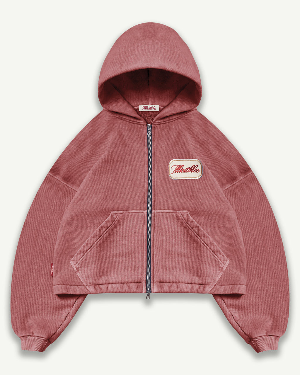 Patchwork Zip Hoodie - Washed Burgundy