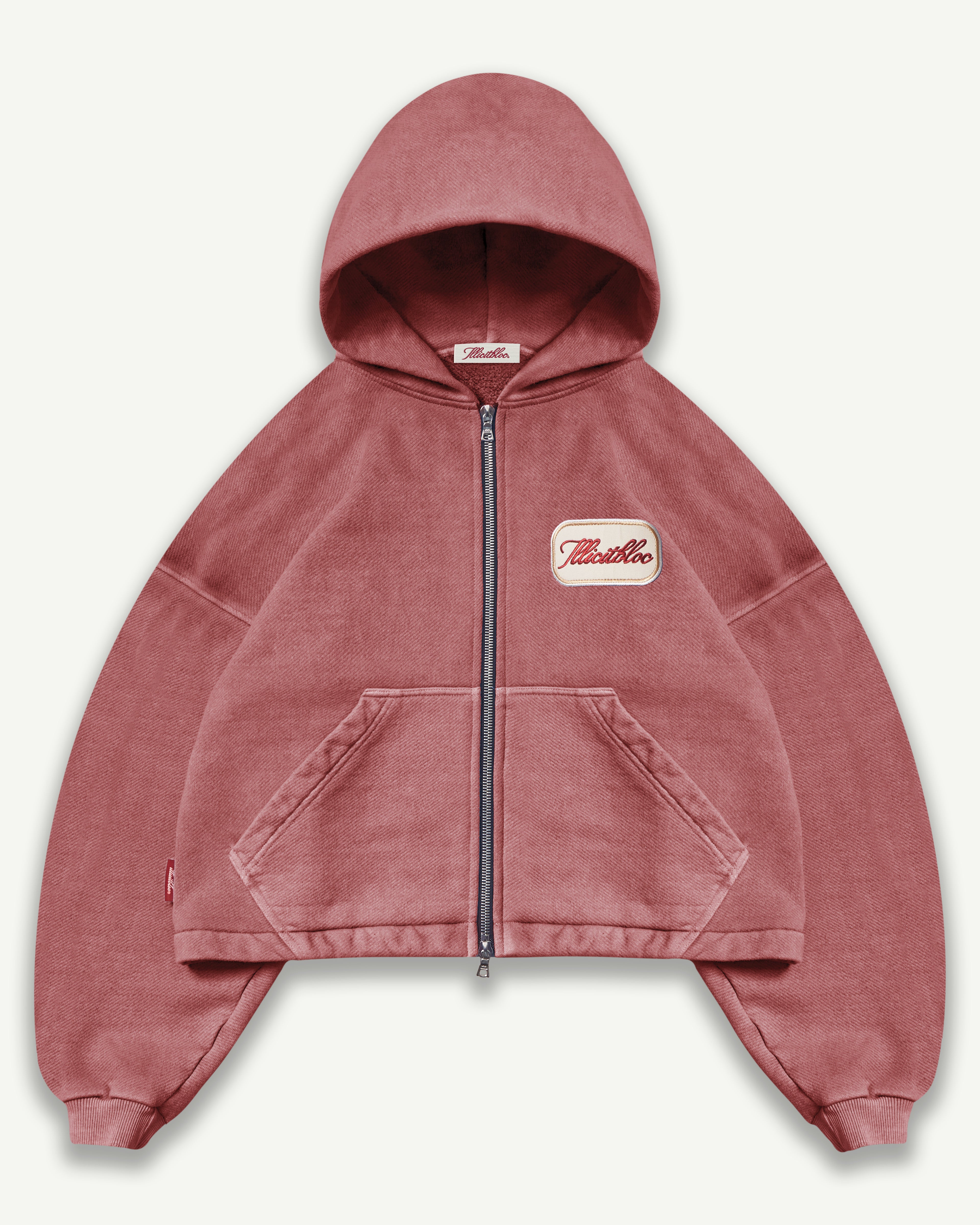 Patchwork Zip Hoodie - Washed Burgundy