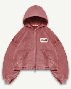 PATCHWORK ZIP HOODIE - WASHED BURGUNDY
