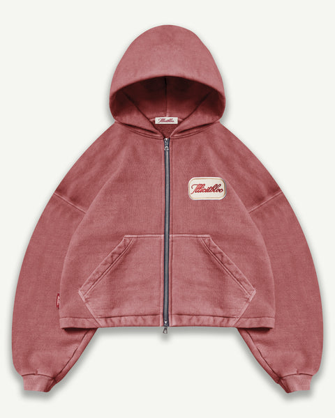 PATCHWORK ZIP HOODIE - WASHED BURGUNDY