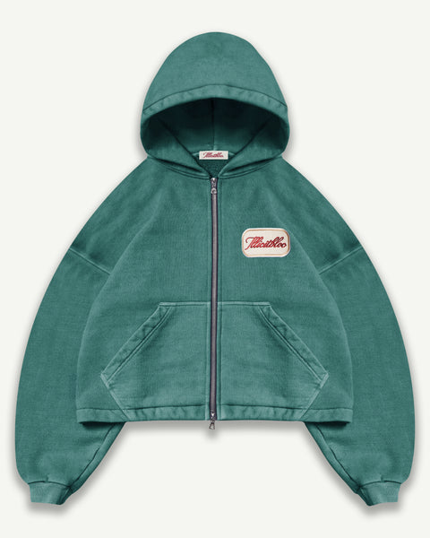 PATCHWORK ZIP HOODIE - WASHED GREEN