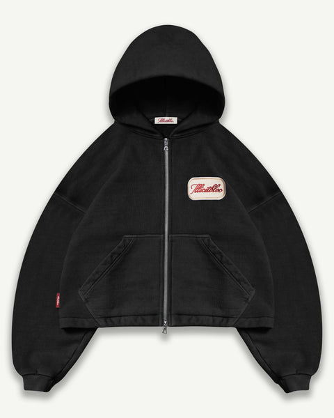 PATCHWORK ZIP HOODIE - BLACK