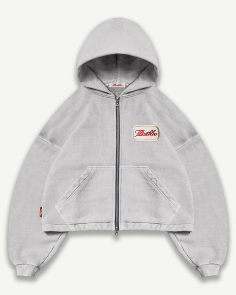 PATCHWORK ZIP HOODIE - POWDER GREY
