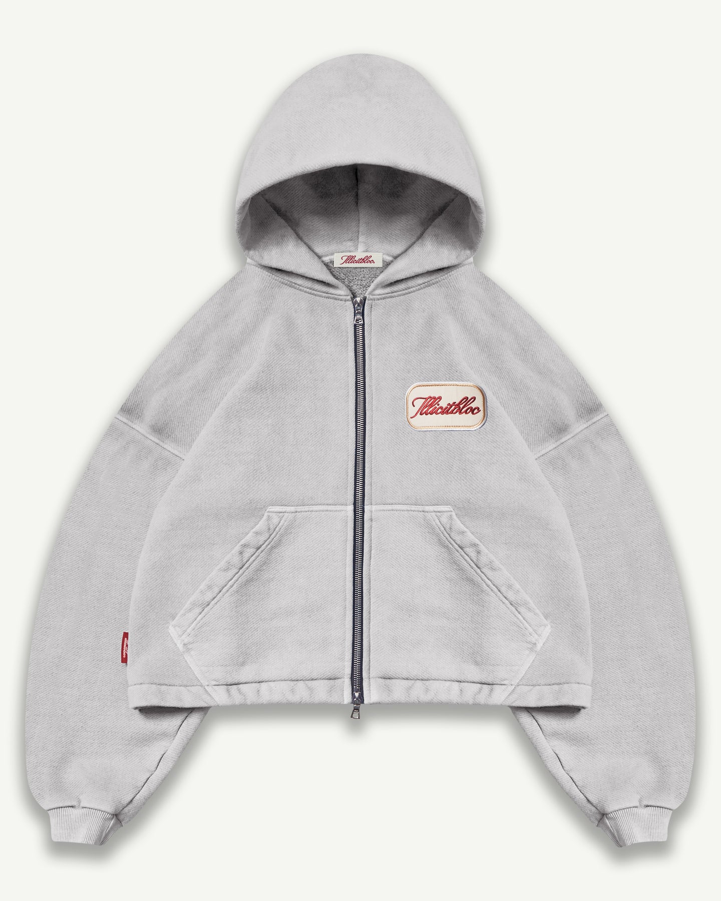 PATCHWORK ZIP HOODIE - POWDER GREY