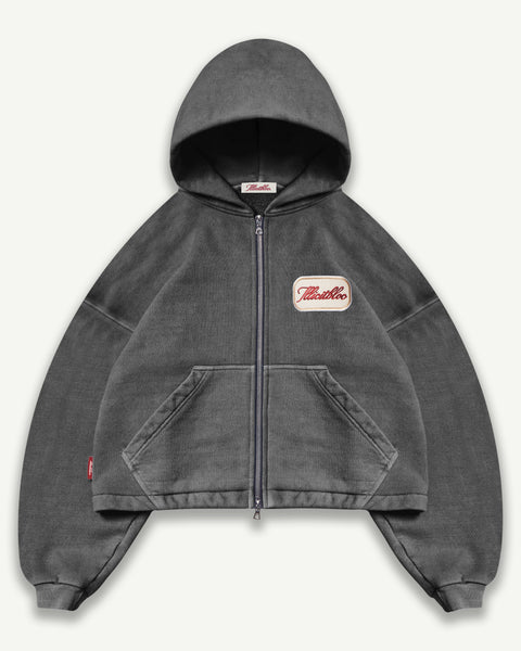 PATCHWORK ZIP HOODIE - WASHED BLACK