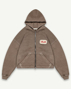 PATCHWORK ZIP HOODIE - WASHED BROWN