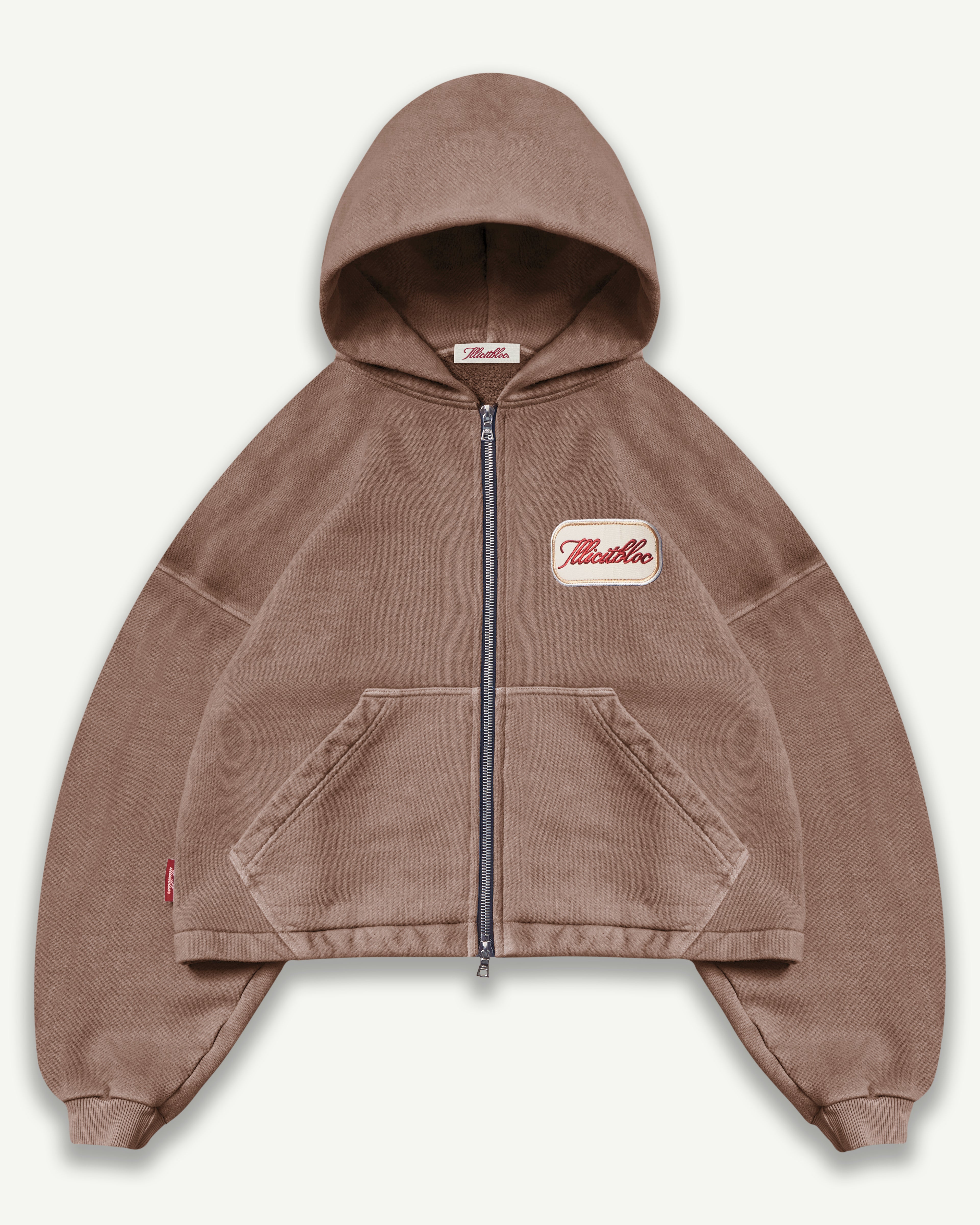 Patchwork Zip Hoodie - Washed Brown