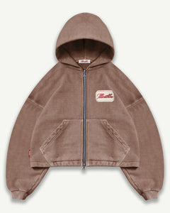 PATCHWORK ZIP HOODIE - WASHED BROWN