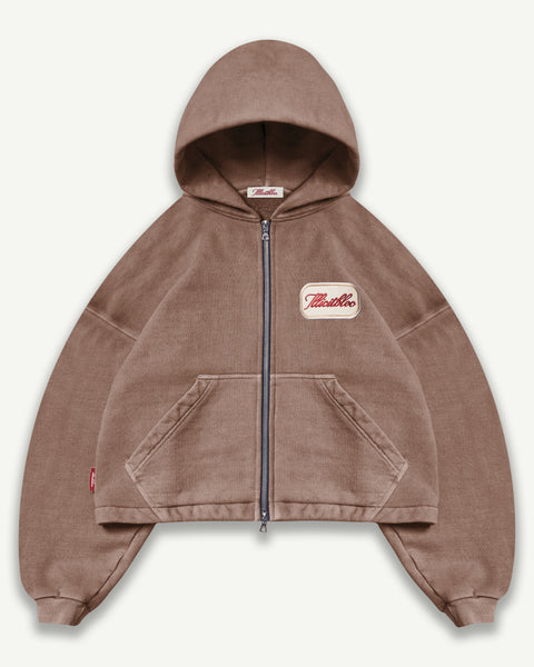 PATCHWORK ZIP HOODIE - WASHED BROWN
