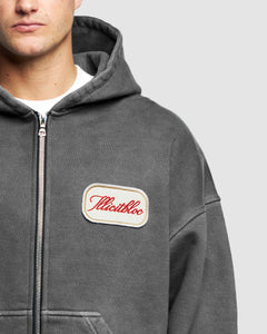 PATCHWORK ZIP HOODIE - WASHED BLACK