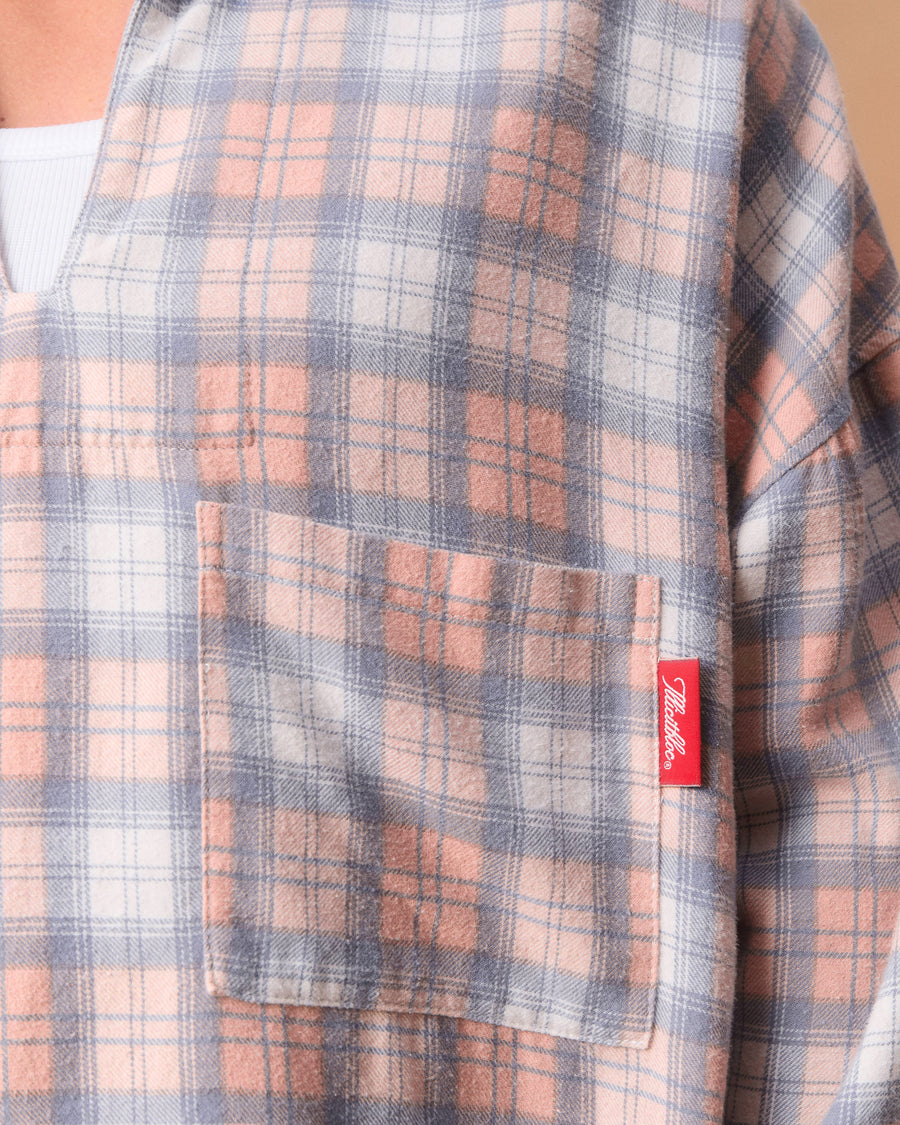 PLAID PULLOVER SHIRT - DUSTY RED