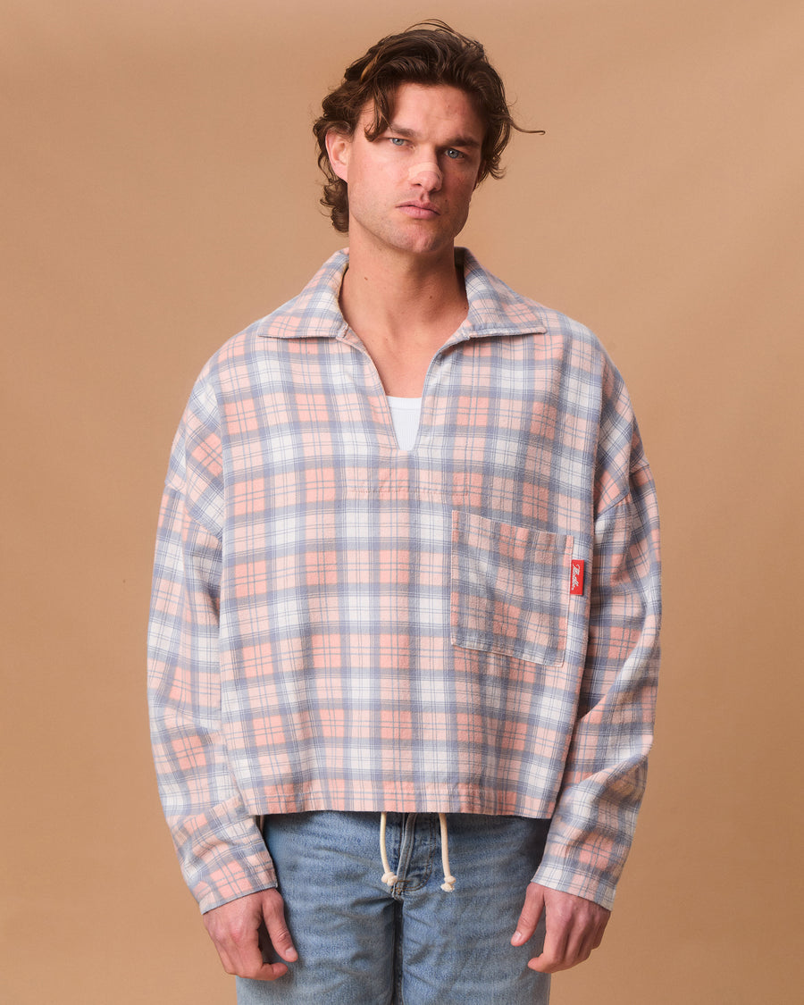 PLAID PULLOVER SHIRT - DUSTY RED