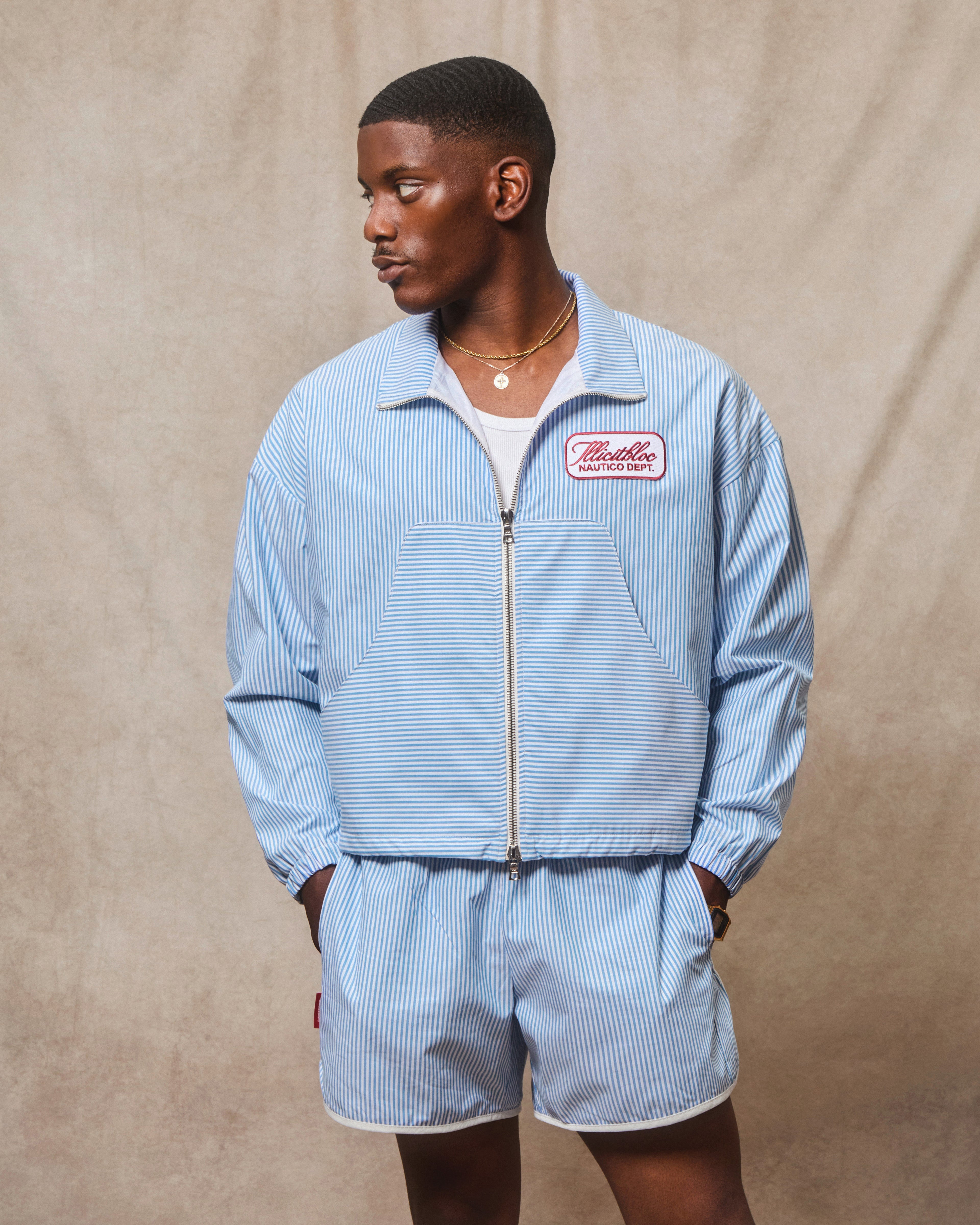 Poplin Dept. Track Jacket - Blue/white