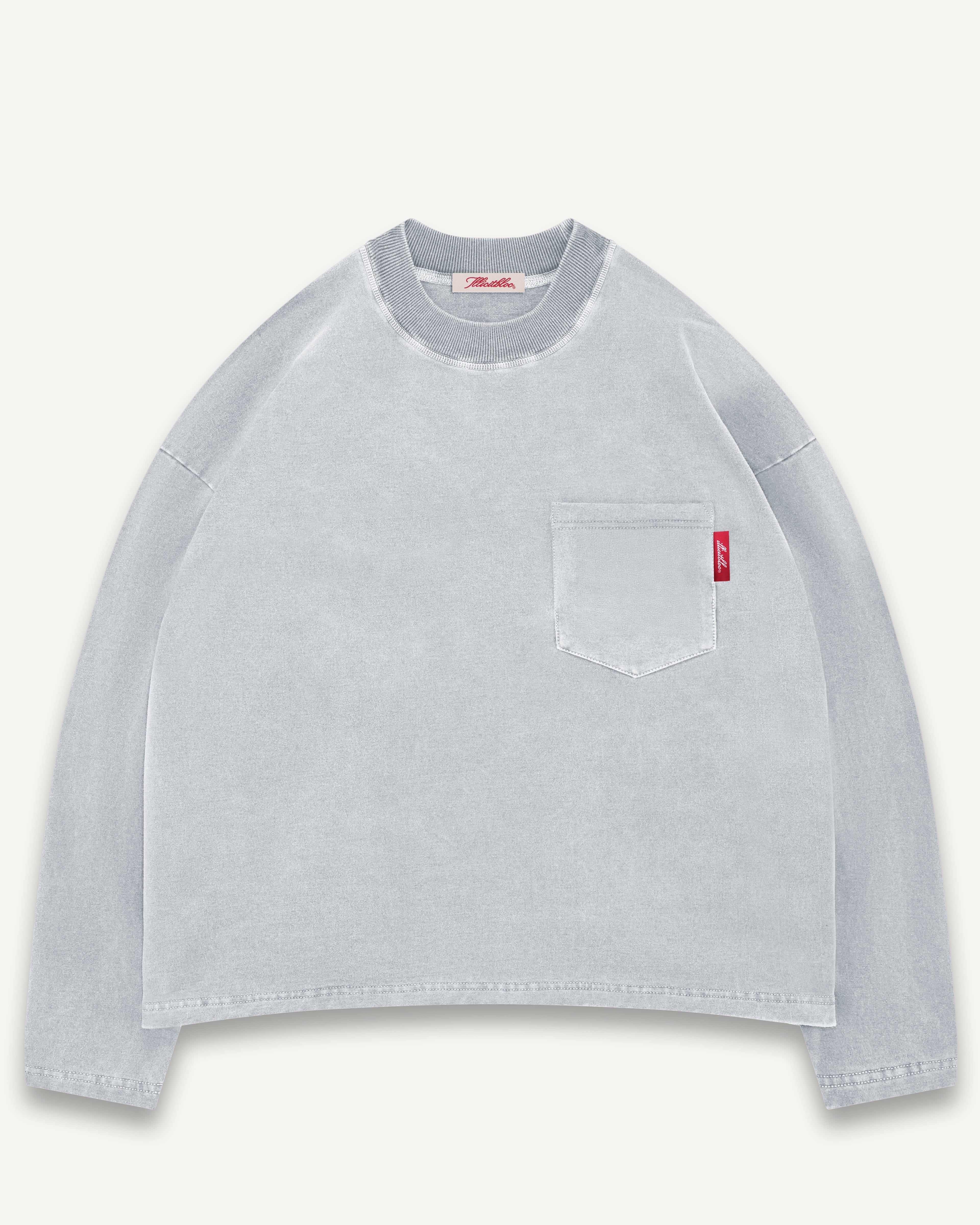 CLASSIC POCKET LONG SLEEVE T-SHIRT - POWDER GREY
