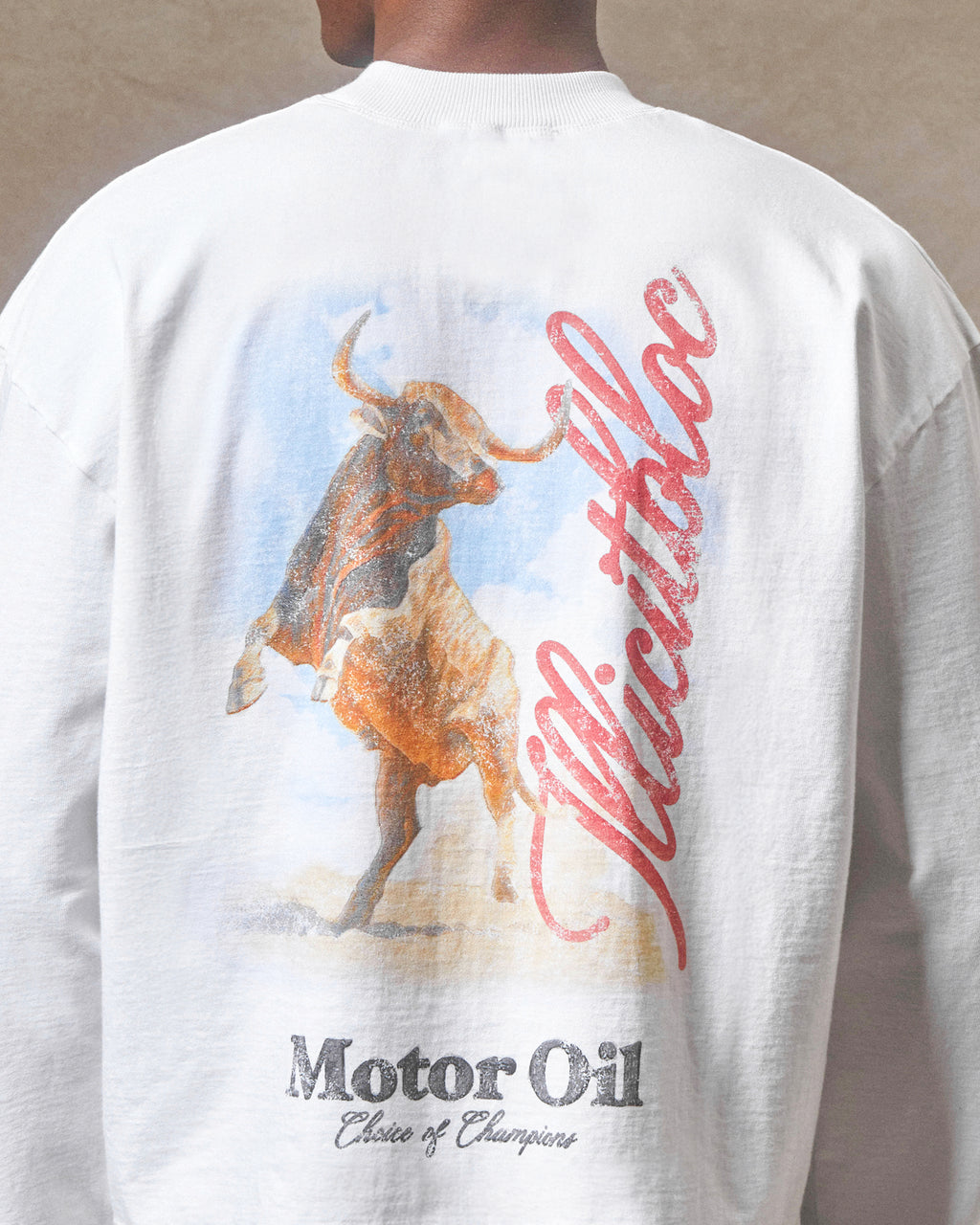 Bull Mascot Long Sleeve T-shirt - White
