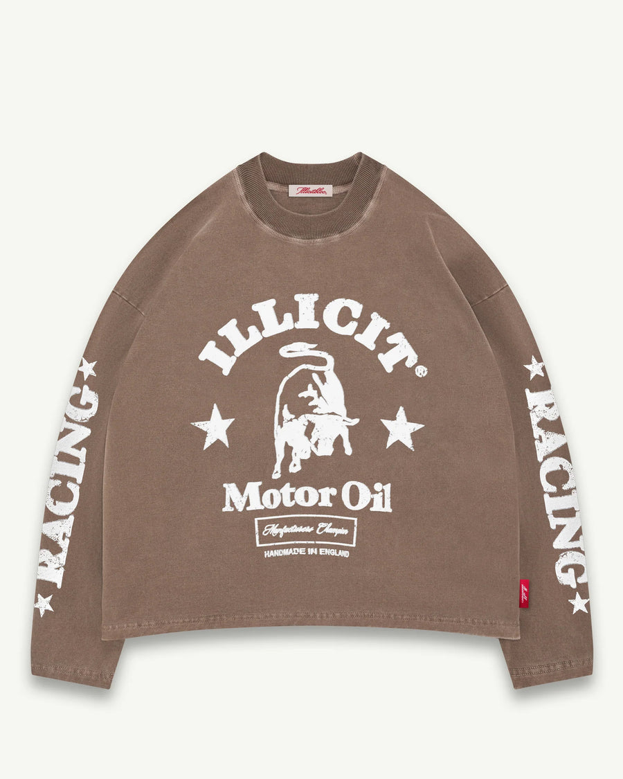 MOTOR OIL CLOUDWEAVE™ LONG SLEEVE T-SHIRT - WASHED BROWN