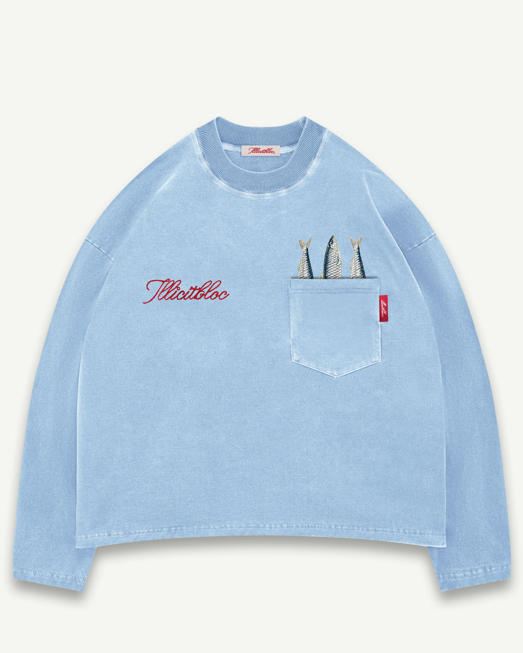 SARDINE POCKET LONG SLEEVE T-SHIRT - POWDER BLUE
