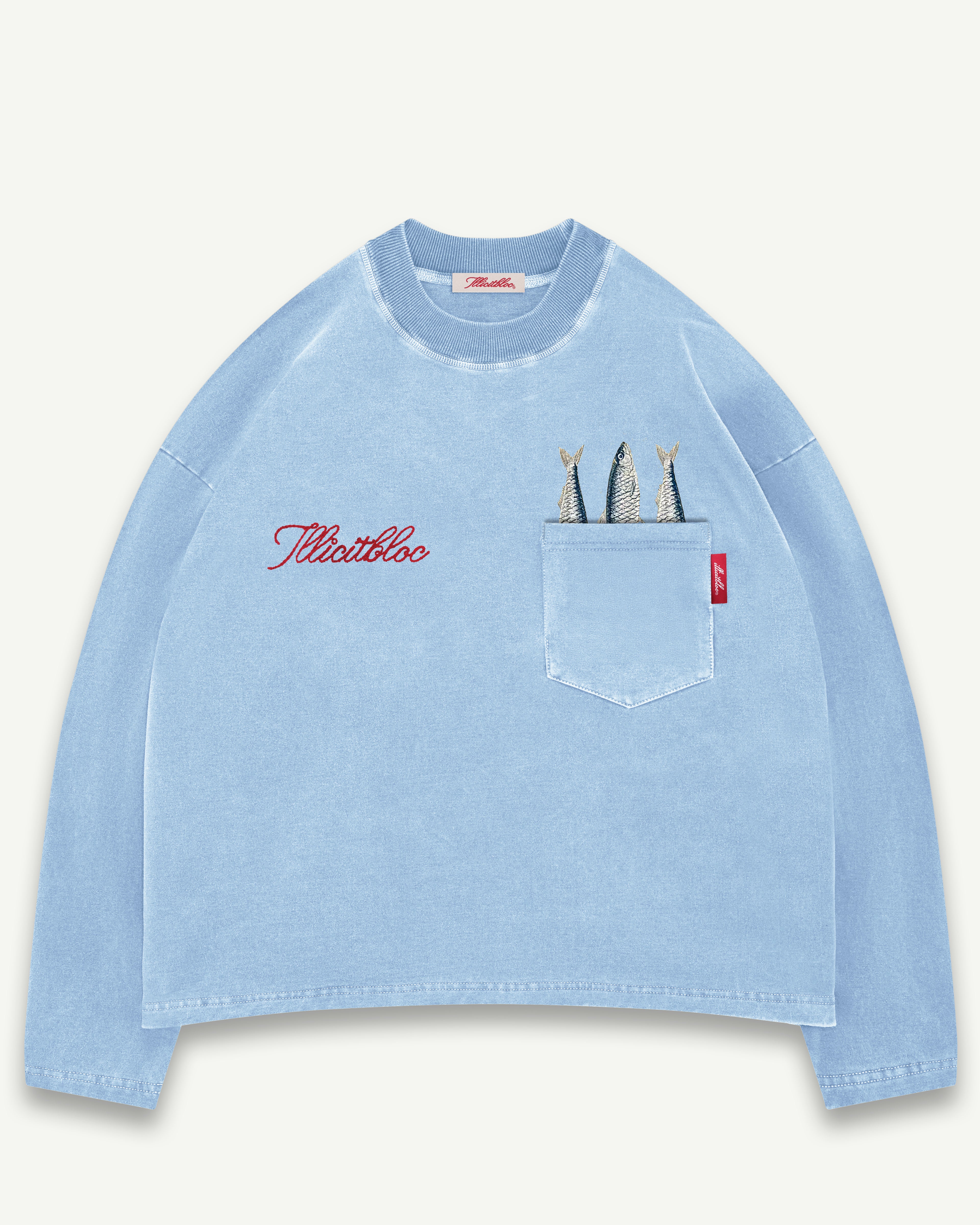SARDINE POCKET LONG SLEEVE T-SHIRT - POWDER BLUE