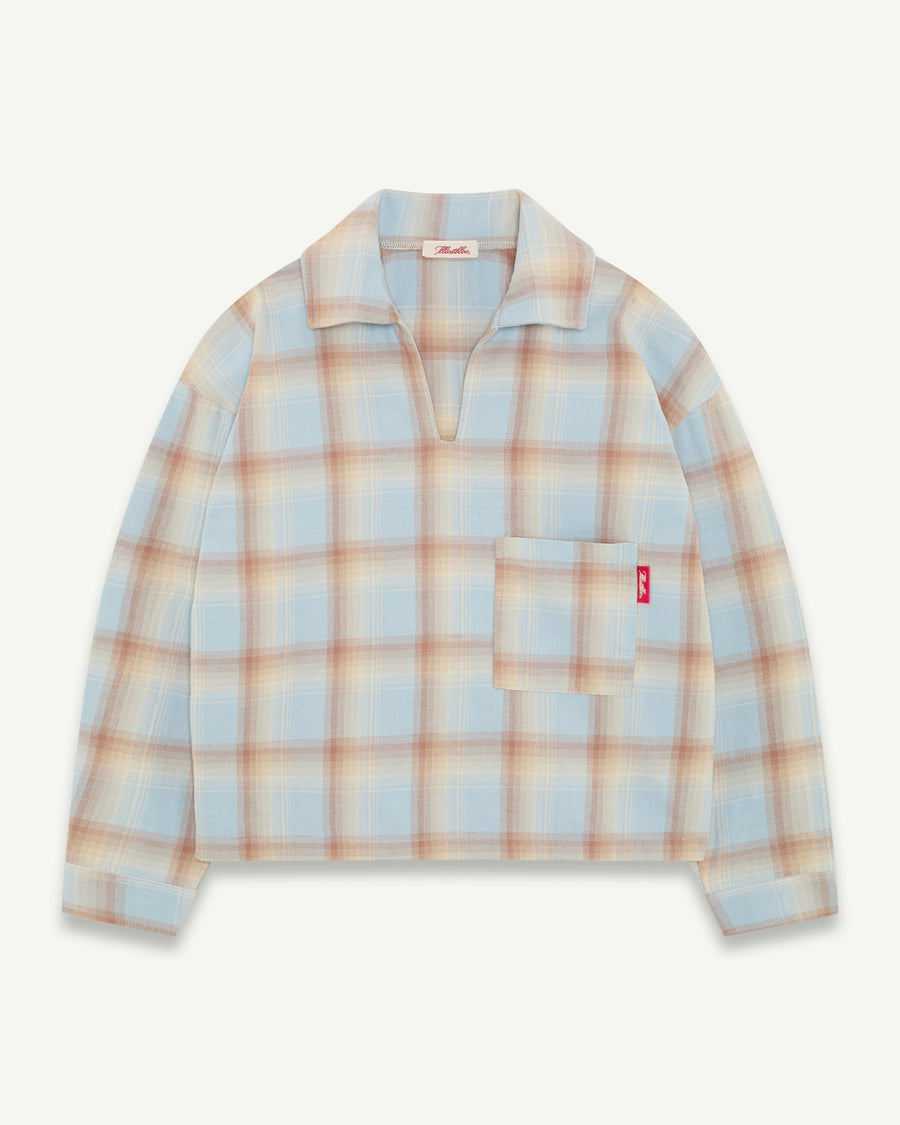 JAPANESE PLAID PULLOVER SHIRT - SKY/TOBACCO OMBRÉ