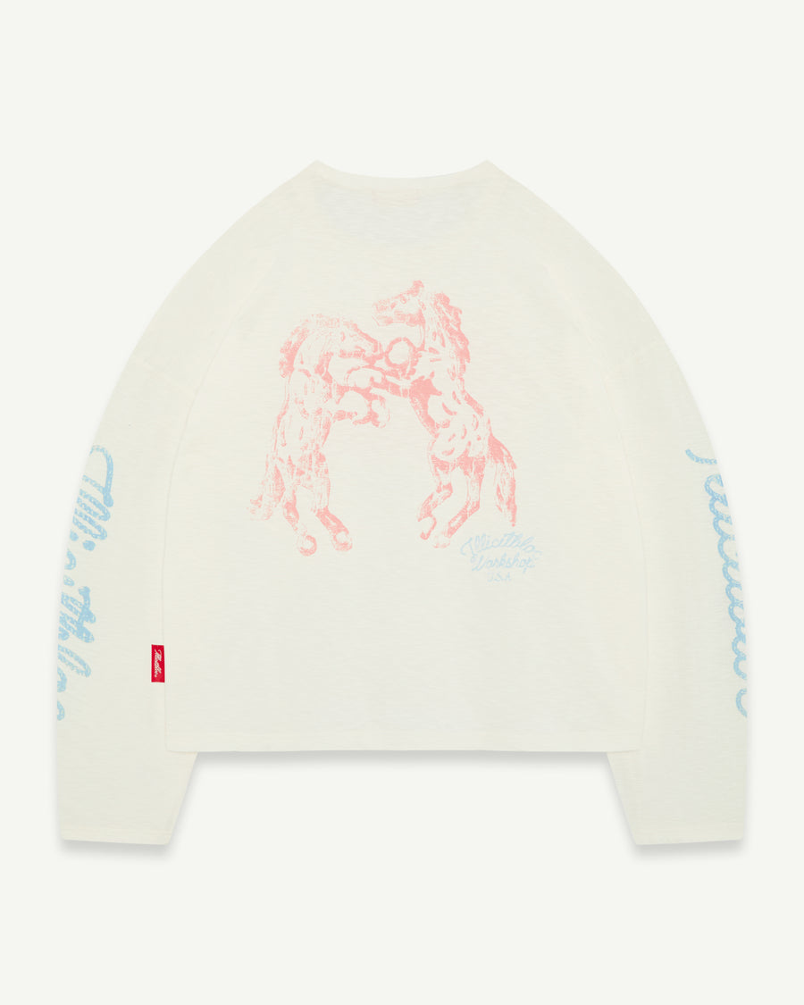 STALLIONS SLUB LONG SLEEVE T-SHIRT - VINTAGE WHITE