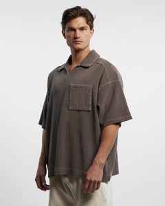 SHORT SLEEVE DRILL TOP - WASHED BROWN